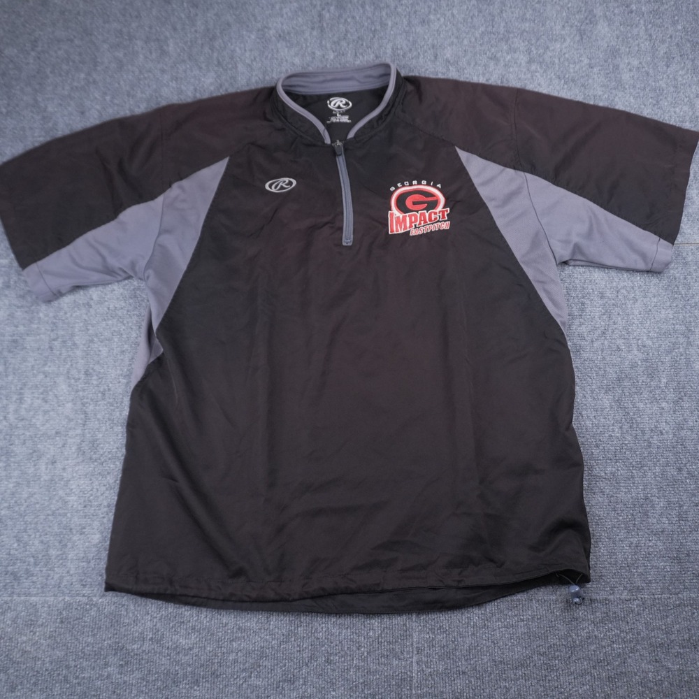 Rawlings Windshirt Men Large Black Georgia Impact Fastpitch Short Sleeve 1/4 Zip